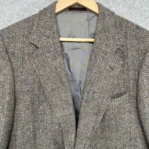 VTG Lazarus Mens 40L Tweed Blazer Herringbone Pattern Leather Buttons